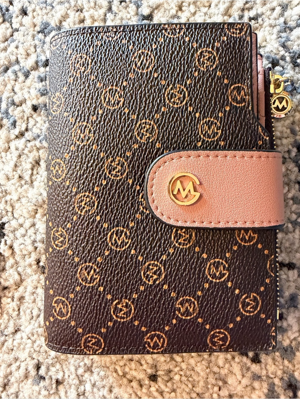 Brown Monogram Compact Wallet with Pink Snap